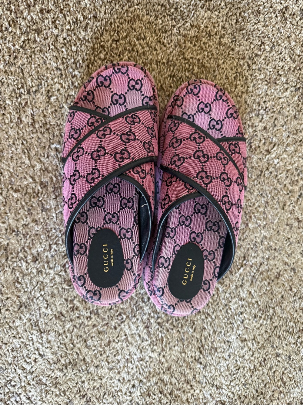 Gucci pink GG Monogram Slip-On Sandals